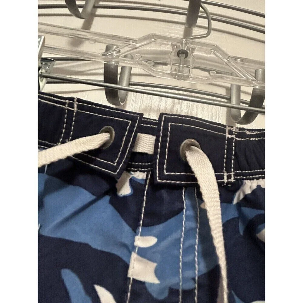 Hanna Andersson Shark Print Swim Shorts‎ Sz 2 / 80 cm Blue White Trunks toddler